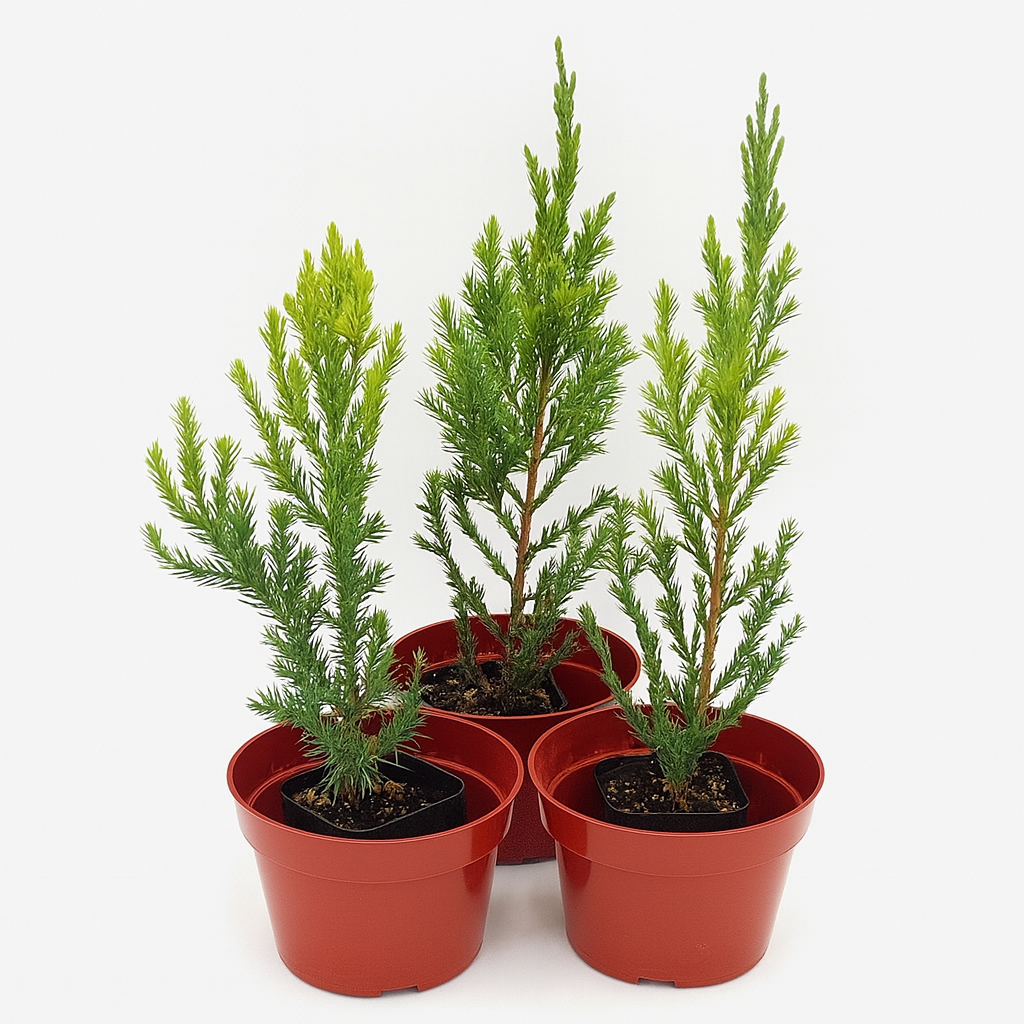 Juniper Blue Point evergreen shrub with silvery-blue foliage in a garden